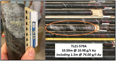 Figure 3: Visible gold from hole TL21-579A (CNW Group/Treasury Metals Inc.)